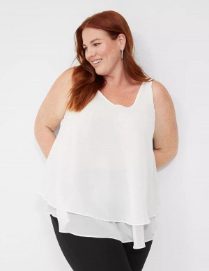 Women Lane Bryant Swing Sleeveless Double-Layer Shell Tank Top White Rose | NKL452IE