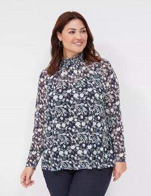 Women Lane Bryant Swing Smocked-Neck Top With Attached Cami Blouse Turquoise | WXY328LB