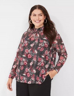 Women Lane Bryant Swing Smocked-Neck Top With Attached Cami Blouse Red White Black | AAA7040JX