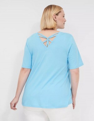 Women Lane Bryant Swing Strappy-Back Tee T Shirts Blue | MDW6141QZ