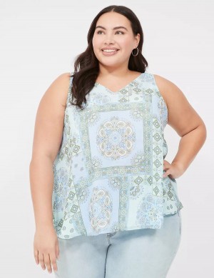 Women Lane Bryant Swing V-Neck Single-Layer Chiffon Tank Top Blue | MMS5349LP