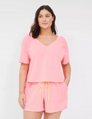 Women Lane Bryant Terry Fleece Tee T Shirts Pink | XQU2050RC