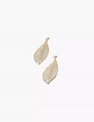 Women Lane Bryant Textured Metal Leaf Drop Earrings Gold | PXS2661KY