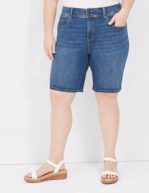 Women Lane Bryant Tighter Tummy Fit High-Rise Bermuda Jean Shorts Blue | FXV8938HL