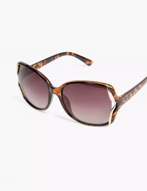 Women Lane Bryant Tortoiseshell Print & Goldtone Side-Detail Rounded Square Sunglasses Yellow | EDO10026FM