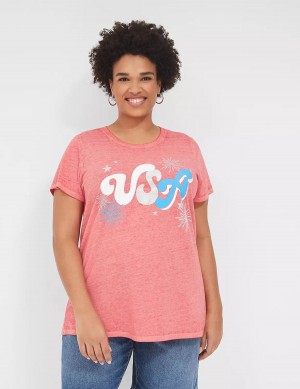 Women Lane Bryant USA Graphic Tee T Shirts Red | QZM979XY