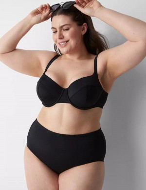 Women Lane Bryant Underwire Balconette Swim Bikini Top Black | GLL683DA