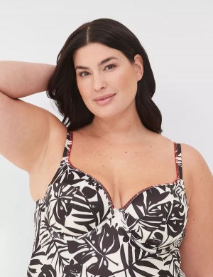 Women Lane Bryant Underwire Balconette Tankini Bikini Top White Black | PXD796FE