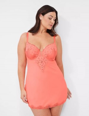 Women Lane Bryant Underwire Lace Slip Dress Pink | XDW8354ES