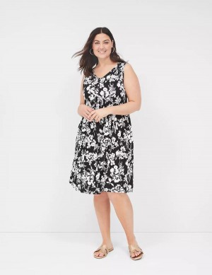 Women Lane Bryant V-Neck Easy Swing Casual Dress Black | CXH4229RL