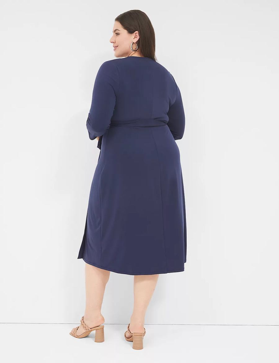 Women Lane Bryant 3/4-Sleeve Faux-Wrap Jersey Midi Dress Blue | URB5991IX