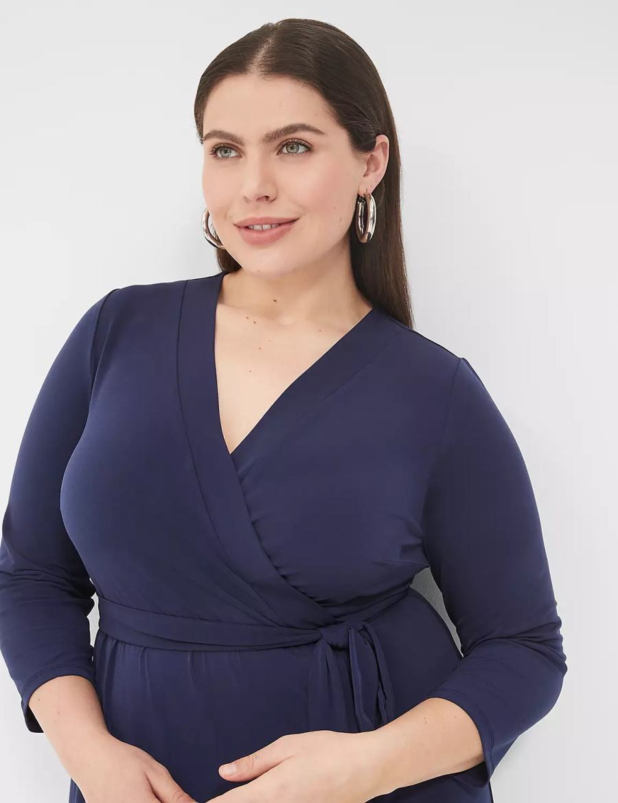 Women Lane Bryant 3/4-Sleeve Faux-Wrap Jersey Midi Dress Blue | URB5991IX