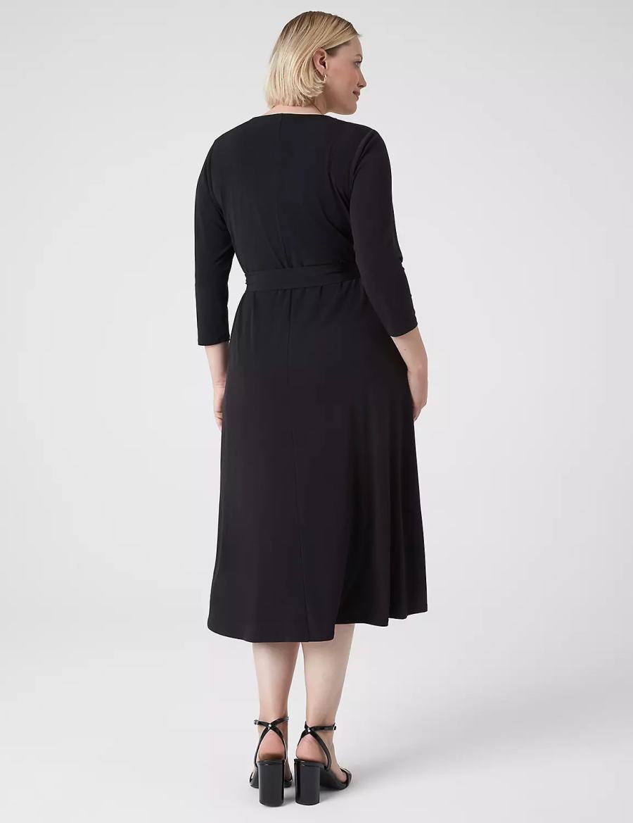 Women Lane Bryant 3/4-Sleeve High-Low Jersey Midi Dress Black | HRV502KI