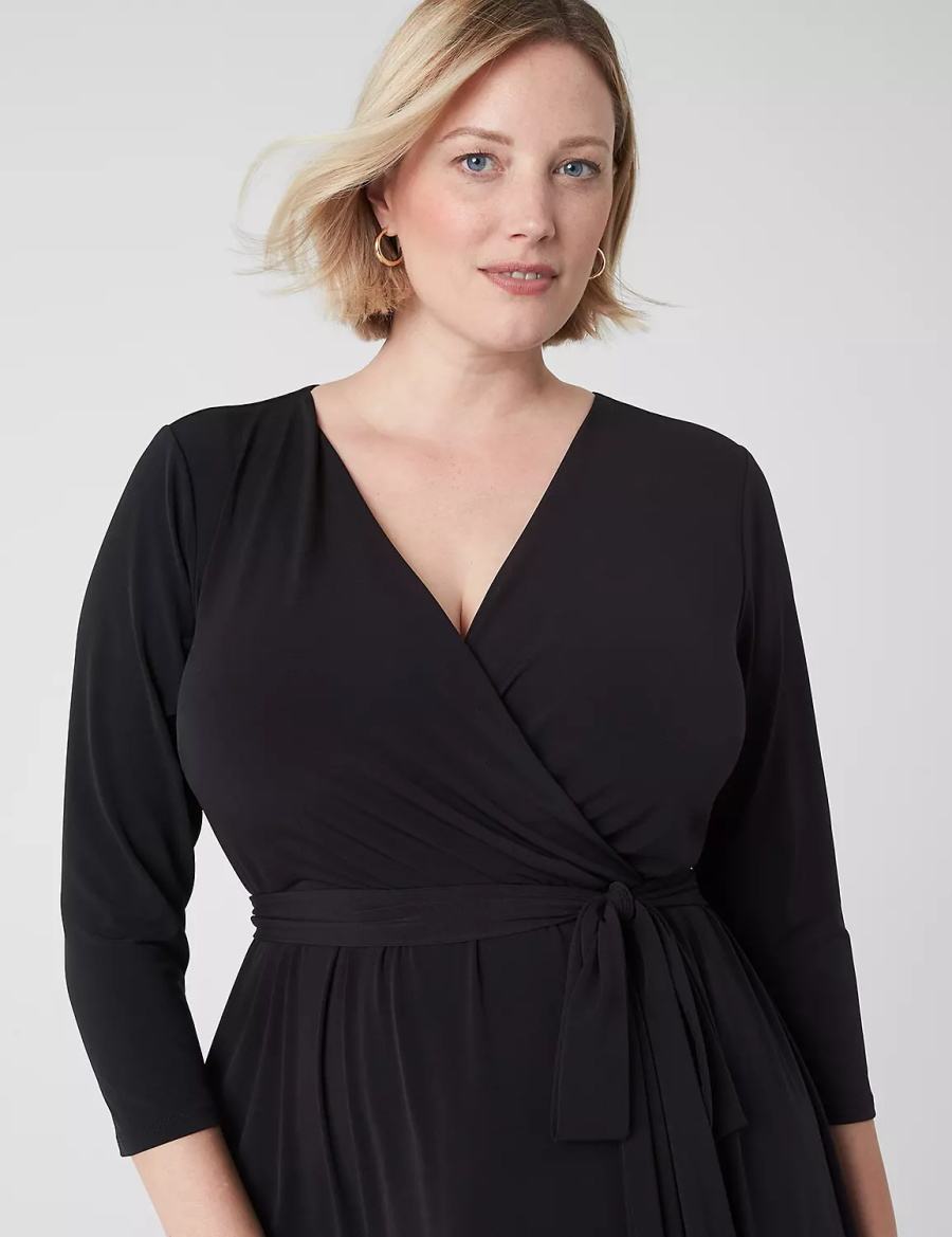 Women Lane Bryant 3/4-Sleeve High-Low Jersey Midi Dress Black | HRV502KI