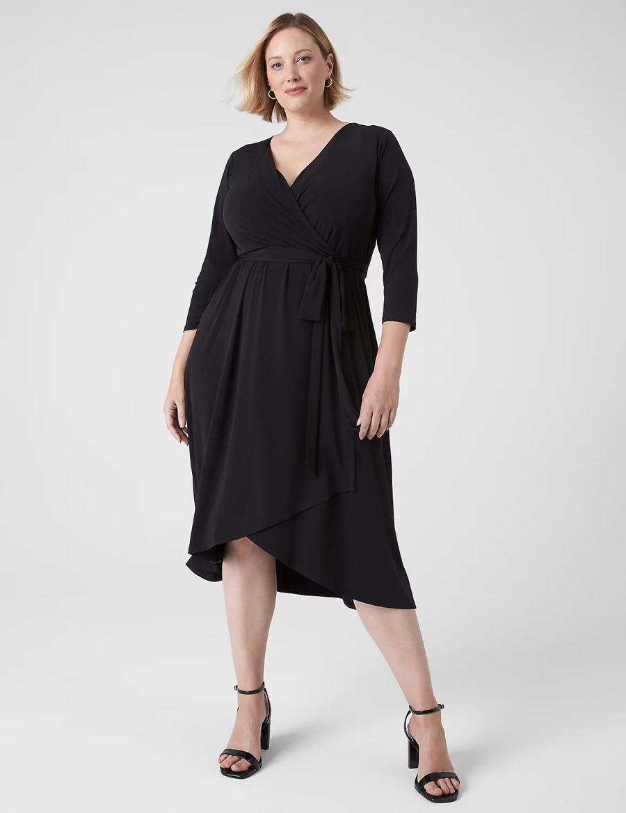 Women Lane Bryant 3/4-Sleeve High-Low Jersey Midi Dress Black | HRV502KI