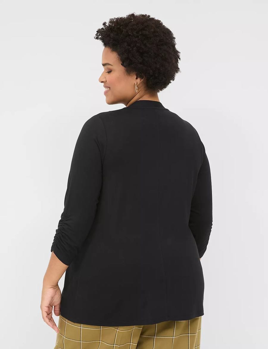 Women Lane Bryant 3/4 Ruched-Sleeve Open-Front Overpiece Robe Black | CXJ5985HO