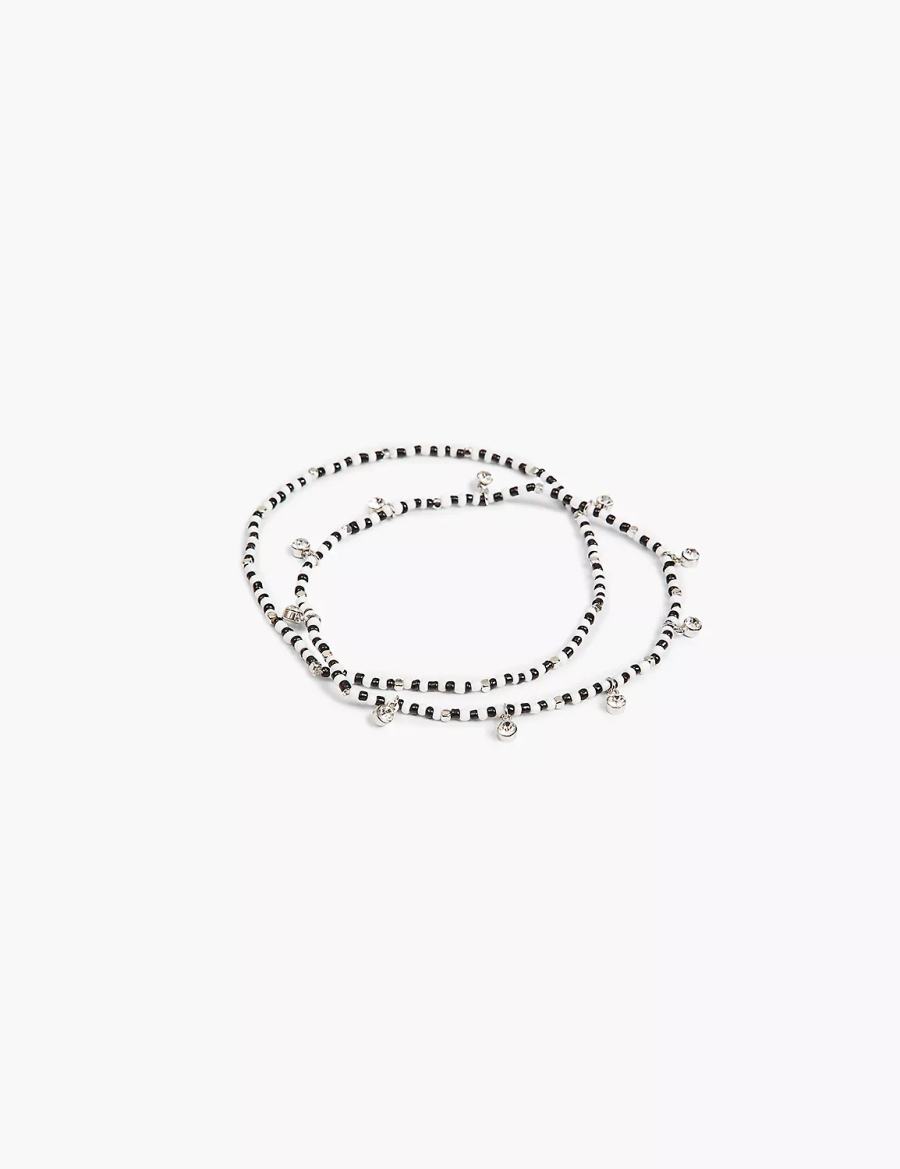 Women Lane Bryant Beaded Stretch Anklet Silver | KOL8196DS