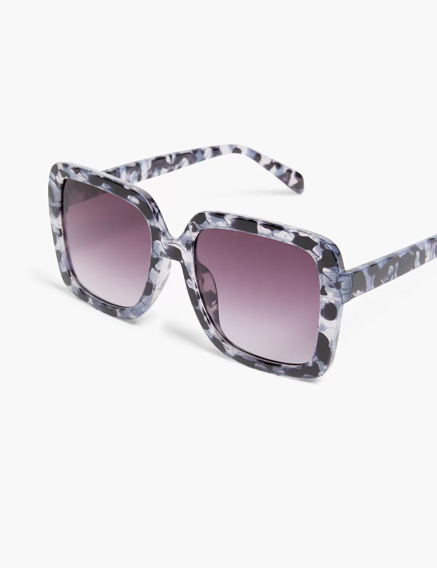 Women Lane Bryant Black & Grey Tortoiseshell Print Square Sunglasses Black | BSI4979LD