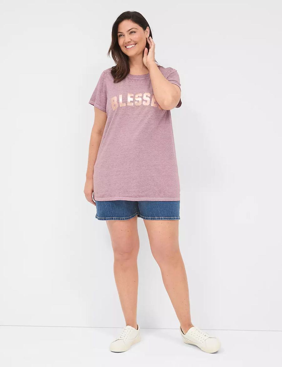 Women Lane Bryant Blessed Graphic Tee T Shirts Deep Purple | ZXN168SX