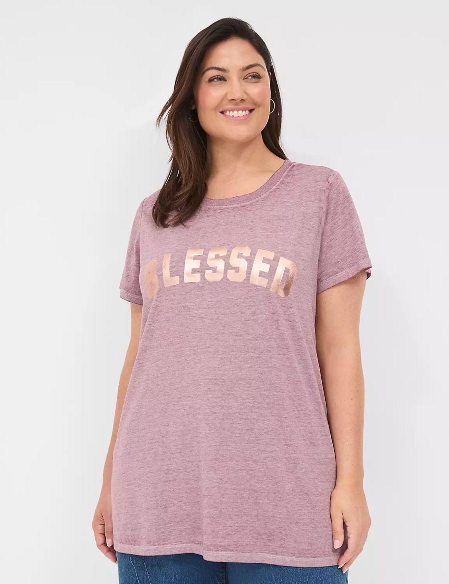 Women Lane Bryant Blessed Graphic Tee T Shirts Deep Purple | ZXN168SX