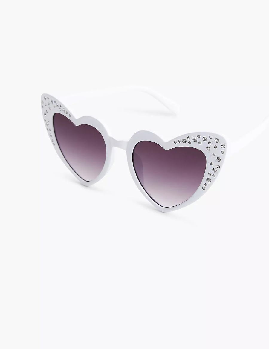 Women Lane Bryant Bling Heart Sunglasses White | PQS4551UM