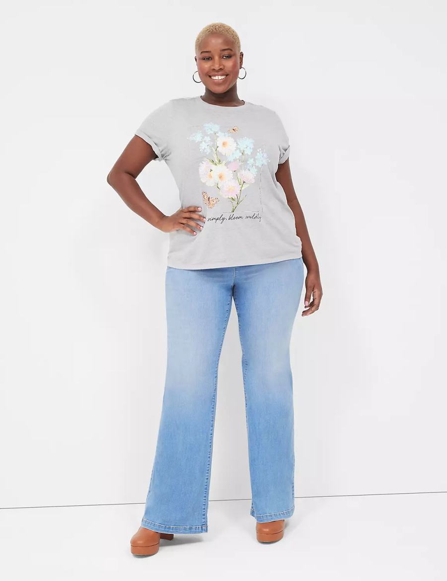 Women Lane Bryant Bloom Wildly Graphic Tee T Shirts Grey | OWM4554PU