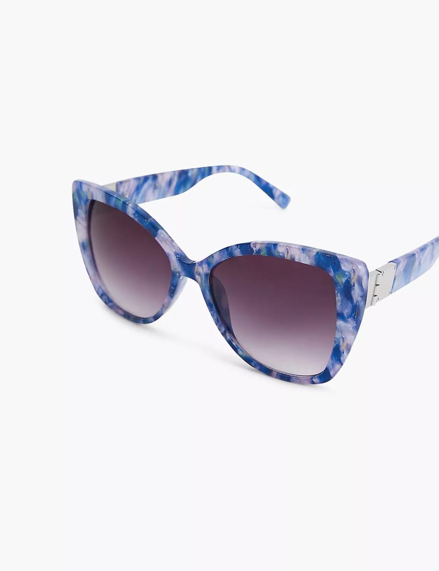 Women Lane Bryant Blue Marble Cateye Sunglasses Blue Multicolor | SRL2953MA