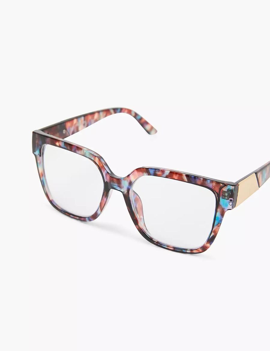 Women Lane Bryant Blue & Purple Tortoiseshell Print Cateye Reading Glasses Blue | HKM5792WX