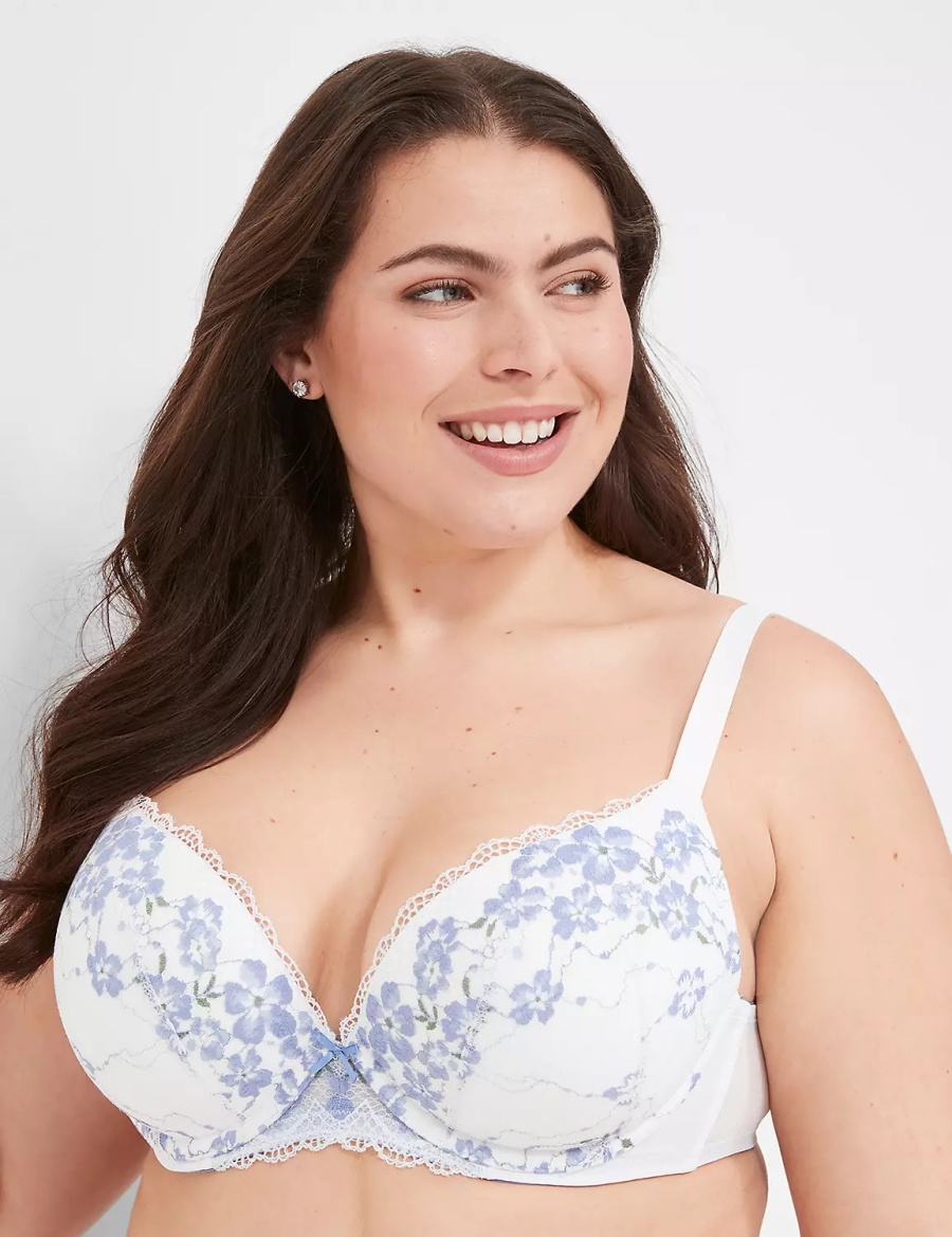 Women Lane Bryant Boost Plunge With Lace Bralettes White | YKW1097TM