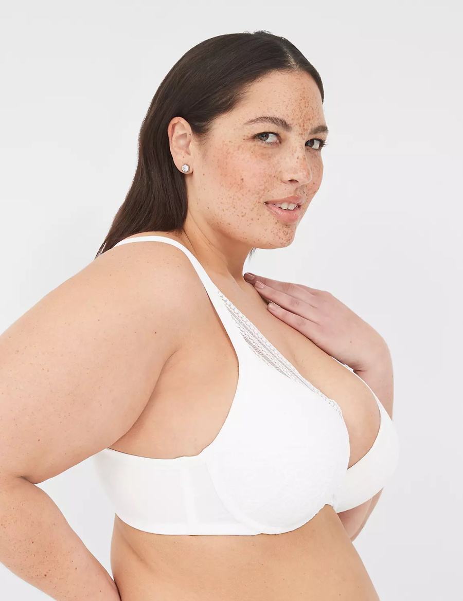 Women Lane Bryant Boost Plunge With Lace Bralettes White | TZM8082RS