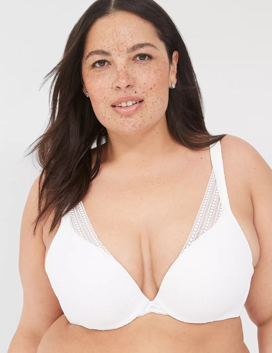 Women Lane Bryant Boost Plunge With Lace Bralettes White | TZM8082RS