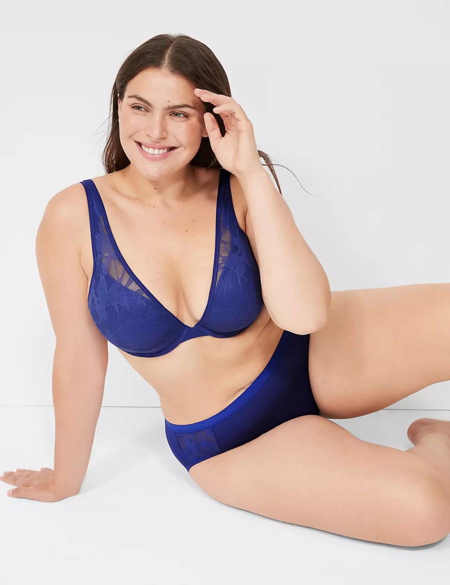 Women Lane Bryant Boost Plunge With Lace Bralettes Blue | ZBP6279KX