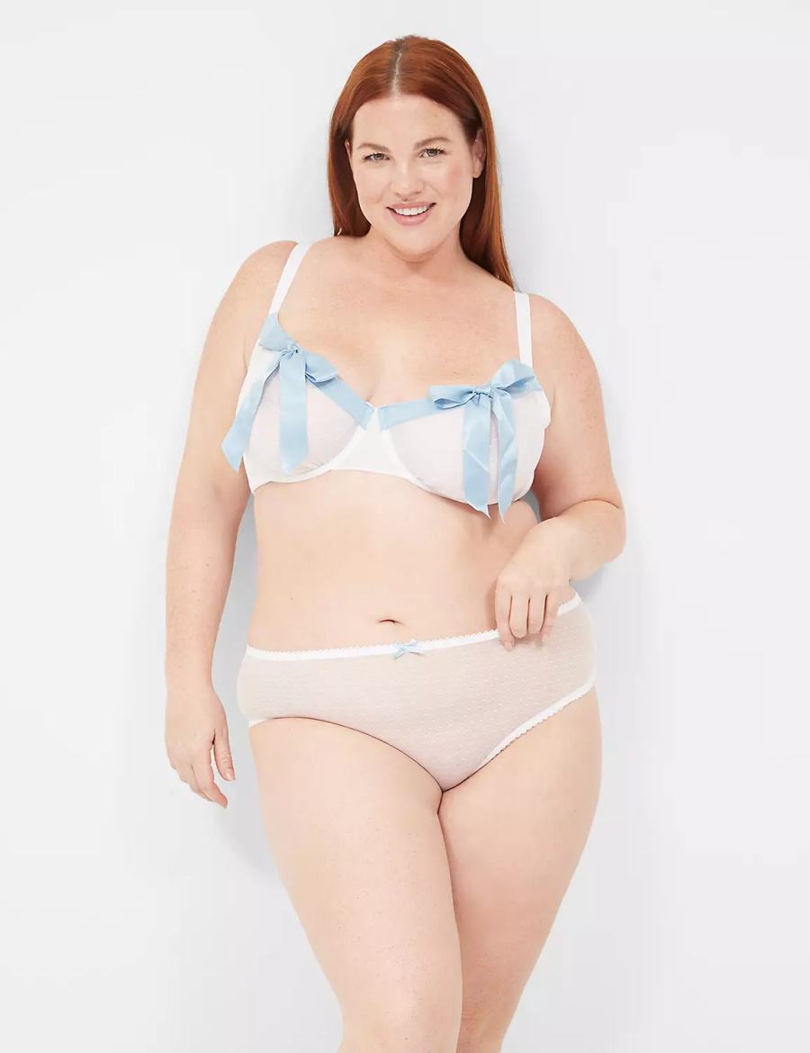 Women Lane Bryant Bow-Back Sheer Briefs White | ZFU626LS