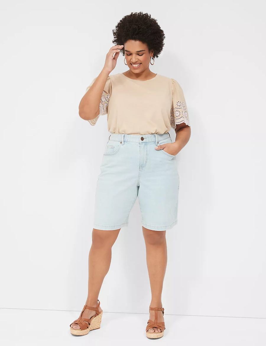 Women Lane Bryant Boyfriend Fit Bermuda Jean Shorts Light Blue | TLM698HP