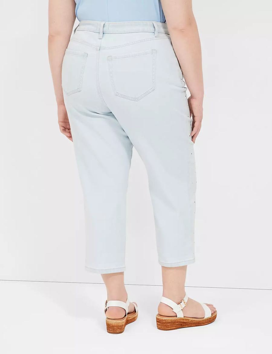 Women Lane Bryant Boyfriend Fit Capri With Rhinestone Embellishments Jeans Light Blue | BWM5833KF