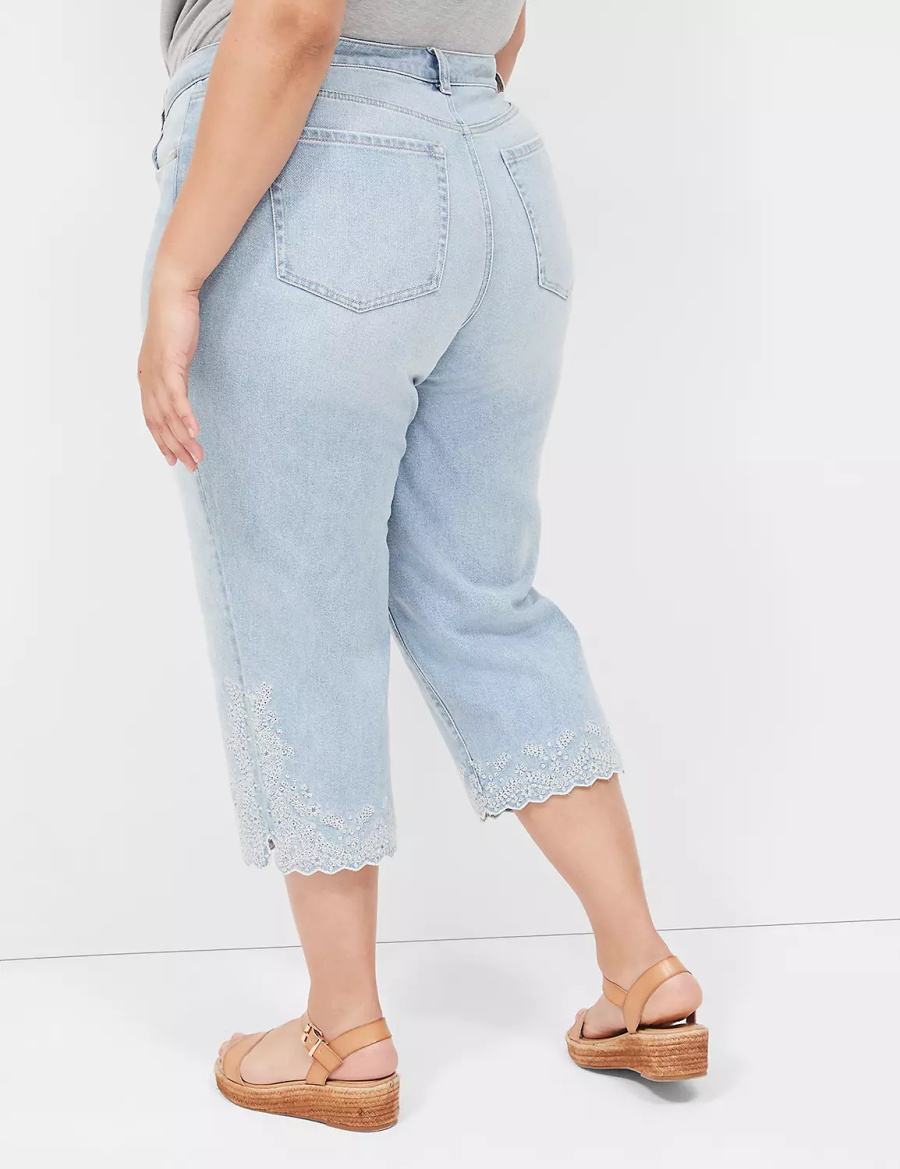 Women Lane Bryant Boyfriend Fit Capri With Embroidery Jeans Light Blue | CRK7931CW