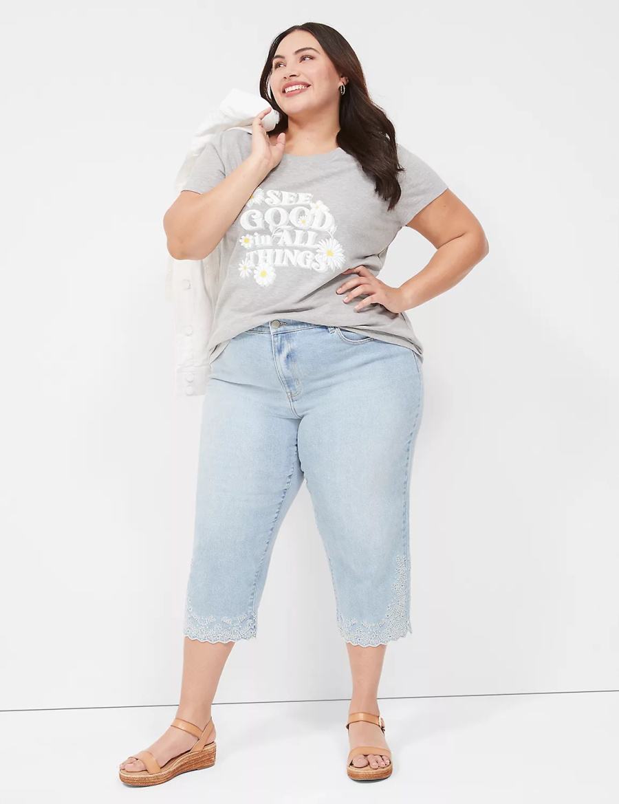 Women Lane Bryant Boyfriend Fit Capri With Embroidery Jeans Light Blue | CRK7931CW