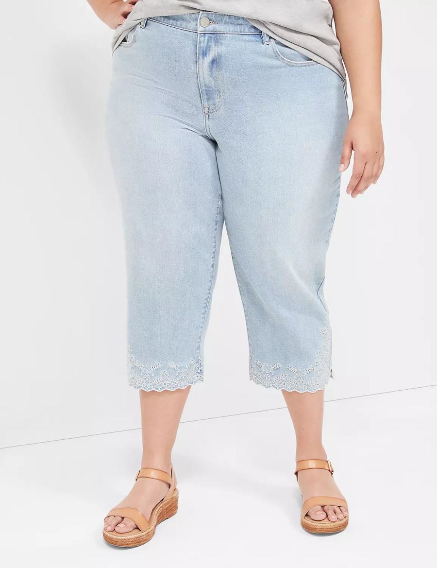 Women Lane Bryant Boyfriend Fit Capri With Embroidery Jeans Light Blue | CRK7931CW