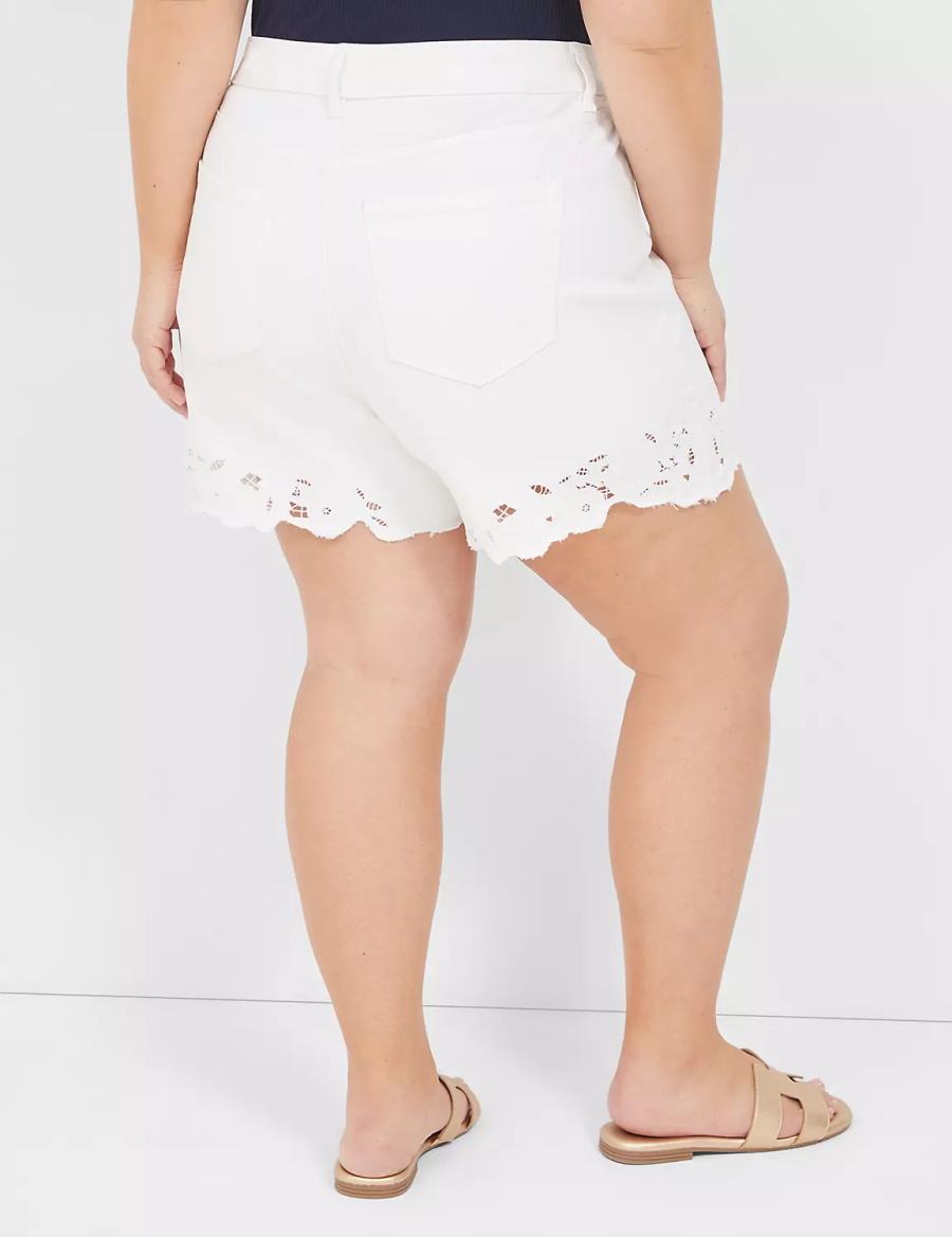 Women Lane Bryant Boyfriend Fit Jean With Embroidered Hem Shorts White | DUK5610WI