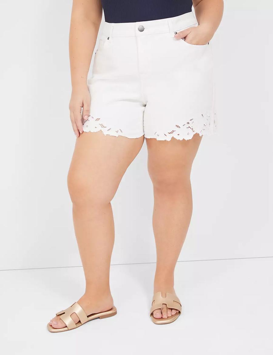 Women Lane Bryant Boyfriend Fit Jean With Embroidered Hem Shorts White | DUK5610WI