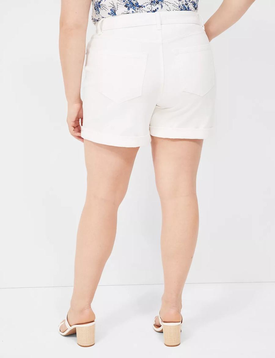 Women Lane Bryant Boyfriend Fit Midi Jean Shorts White | EMP181DI