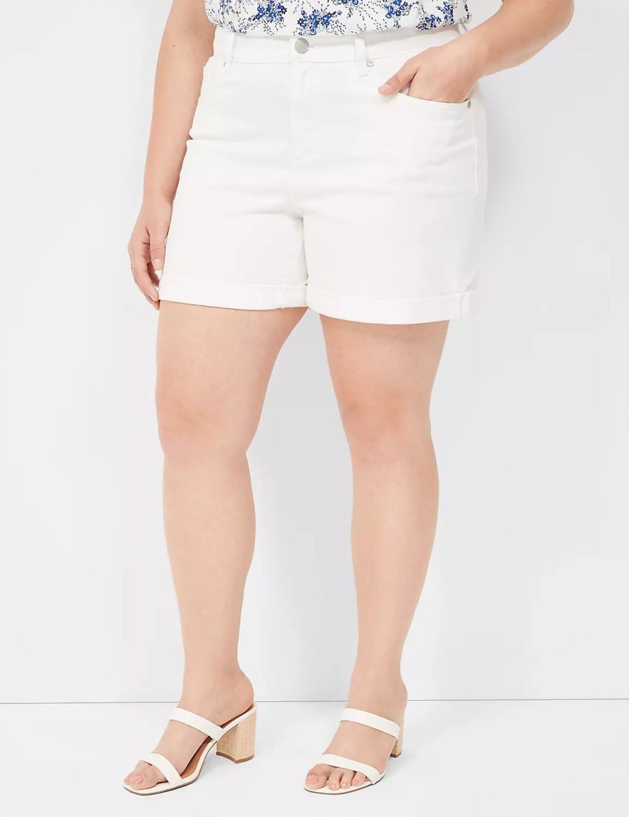 Women Lane Bryant Boyfriend Fit Midi Jean Shorts White | EMP181DI