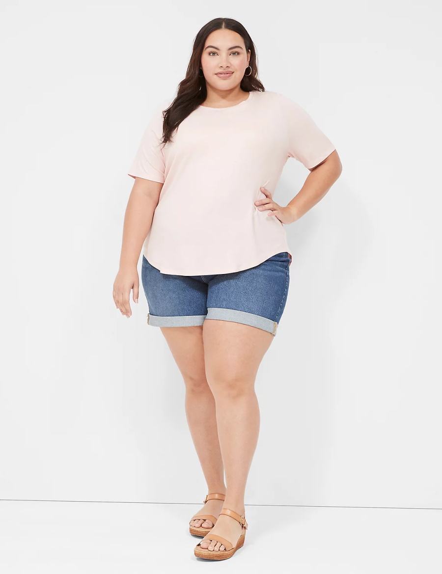 Women Lane Bryant Boyfriend Fit Midi Jean Shorts Dark Blue | NNL4225SP