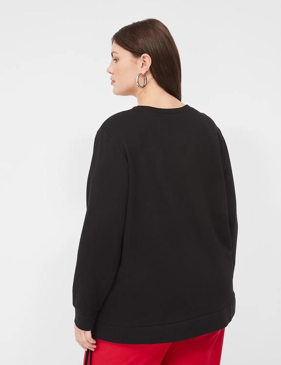 Women Lane Bryant Bright Embroidered Graphic Sweatshirts Black | NIO395FZ