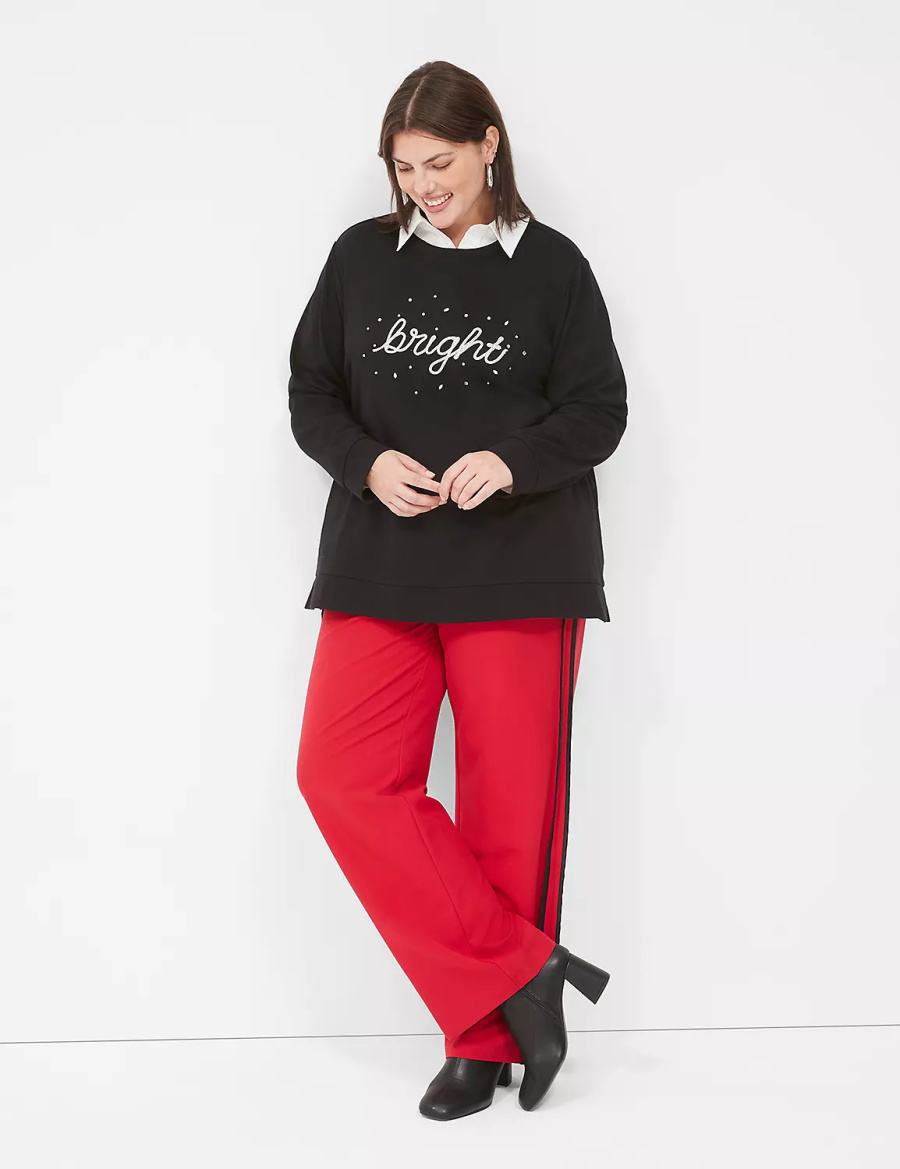 Women Lane Bryant Bright Embroidered Graphic Sweatshirts Black | NIO395FZ