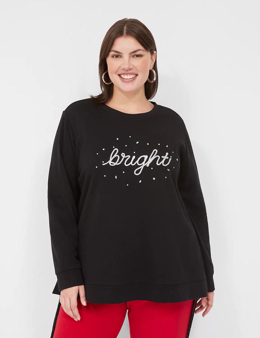 Women Lane Bryant Bright Embroidered Graphic Sweatshirts Black | NIO395FZ