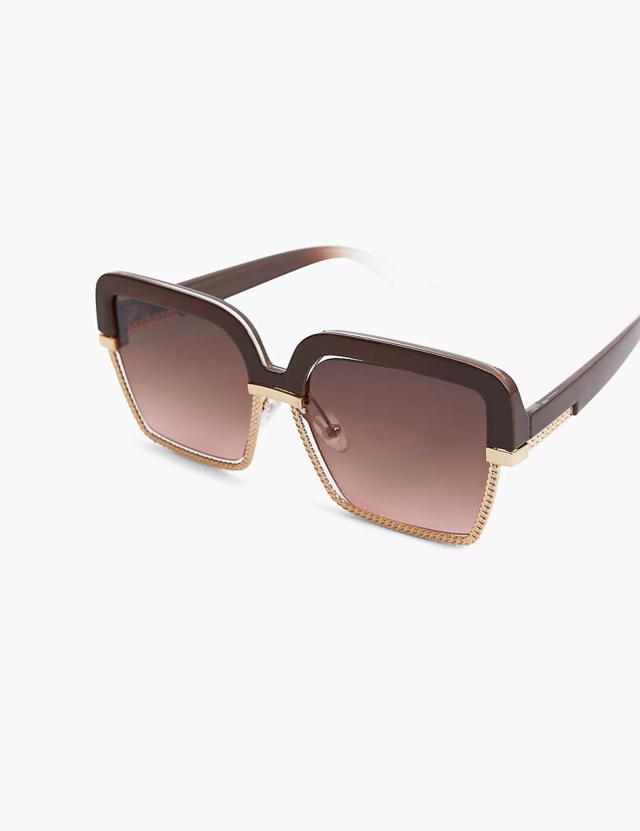 Women Lane Bryant Brown & Goldtone Square Sunglasses Black | GHF7326YX