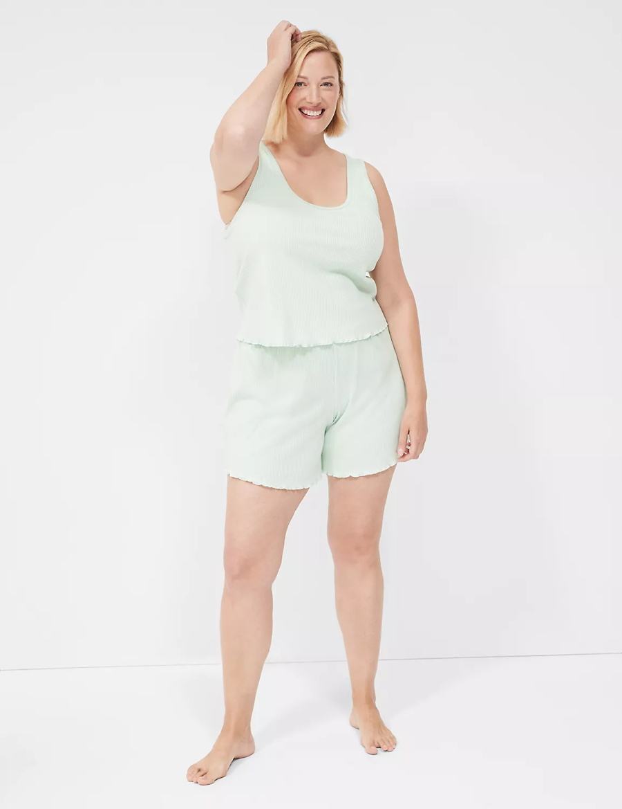 Women Lane Bryant Brushed Rib Lettuce-Hem Sleep Shorts Light Green | EXO4459RS