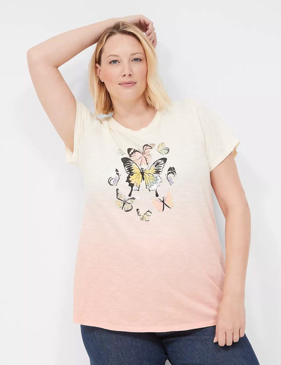 Women Lane Bryant Butterflies Graphic Tee T Shirts White Orange | RYV1765YD