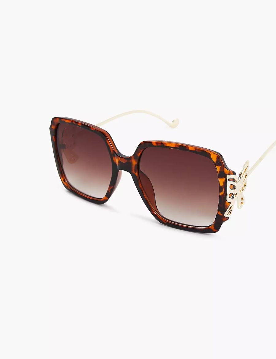 Women Lane Bryant Butterfly-Detail Square Sunglasses Brown | FZP7071IN